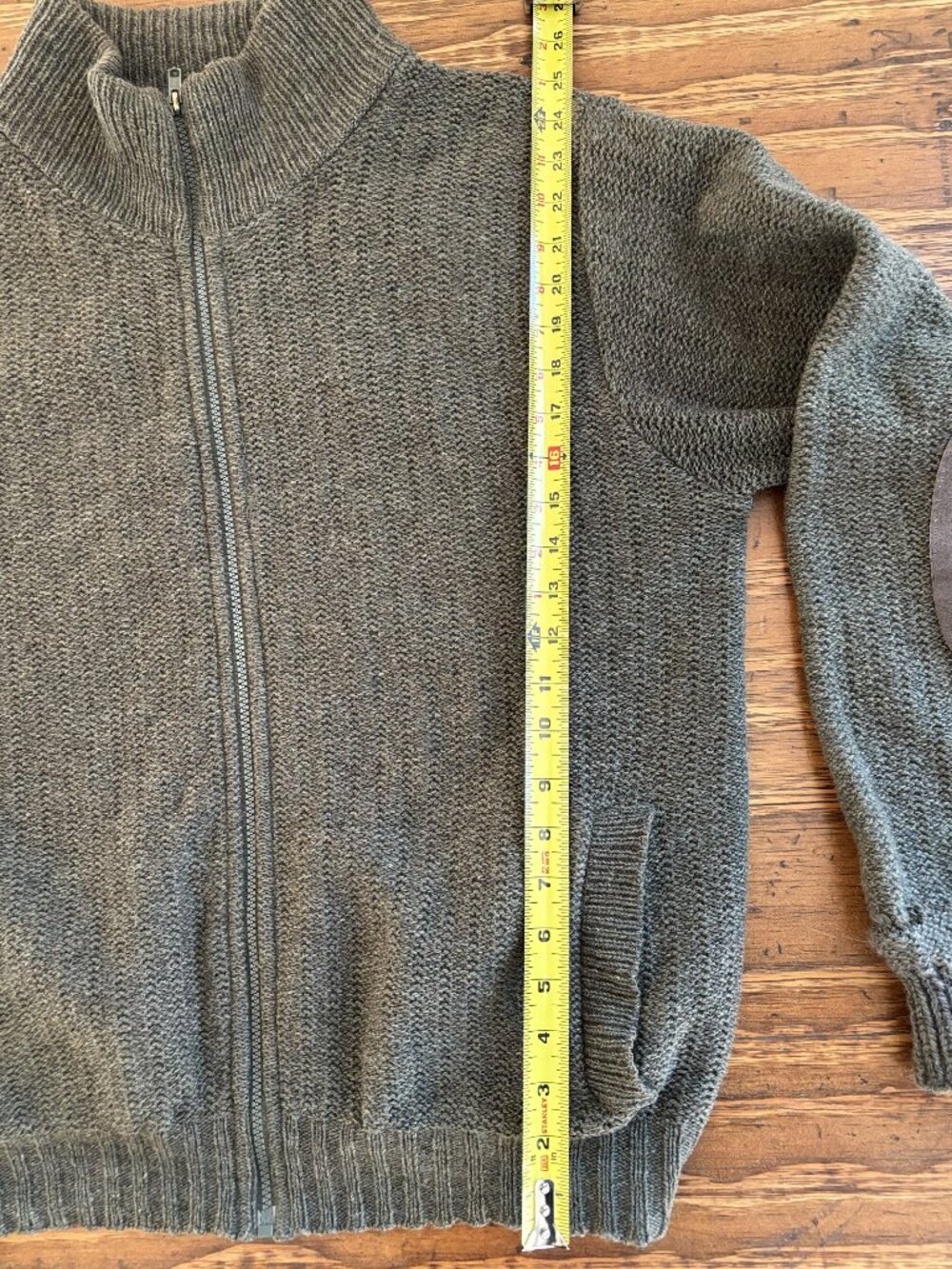 Vintage L.L. Bean 100% Wool Full-Zip Suede Elbow Patch Knit Sweater Mens M - Picture 9 of 16